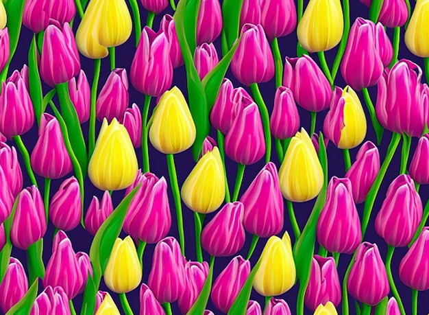 vibrant red pink yellow purple tulips seamless fabric pattern background wallpaper