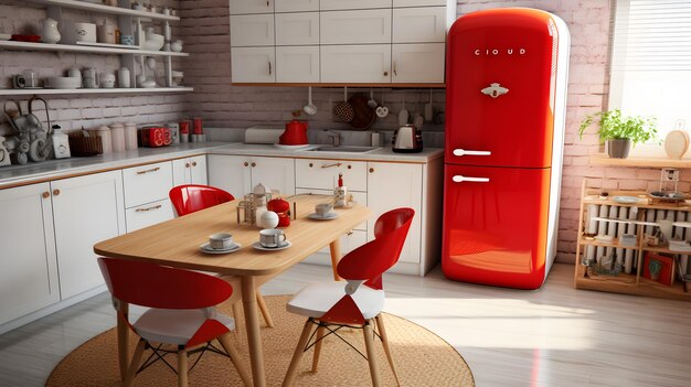 Premium AI Image  Vibrant Red Refrigerator in a Modern Kitchen