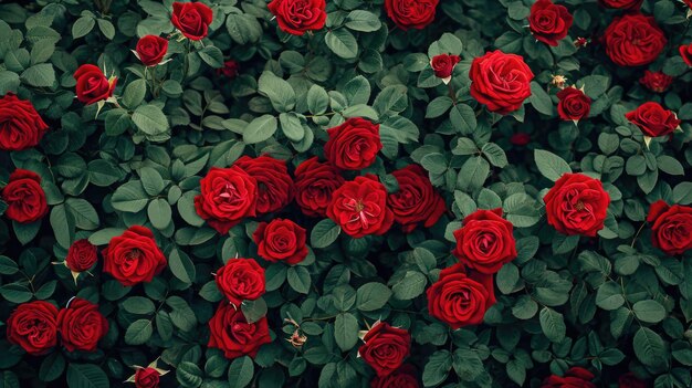 Vibrant red roses blooming in a lush green garden