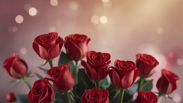 Vibrant Red Roses in Soft Focus With Glittering Bokeh Background