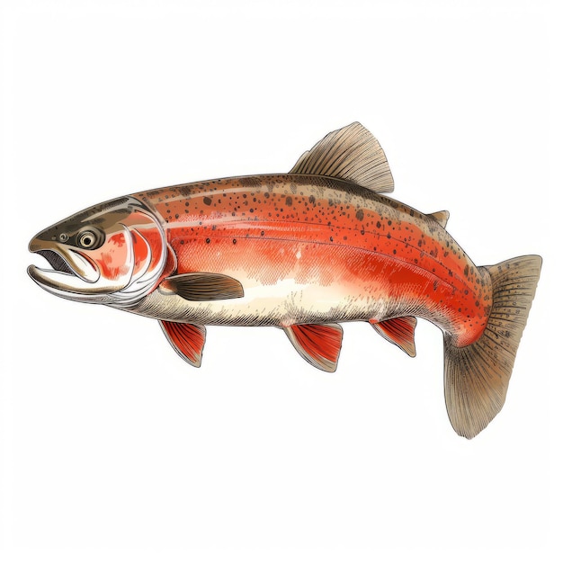 Photo vibrant red salmon illustration with realistic brushwork