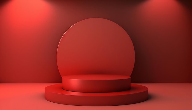 自信を持って製品を紹介する鮮やかな赤いステージ