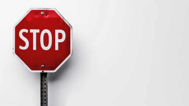 Vibrant red stop sign standing bold and clear against a white background