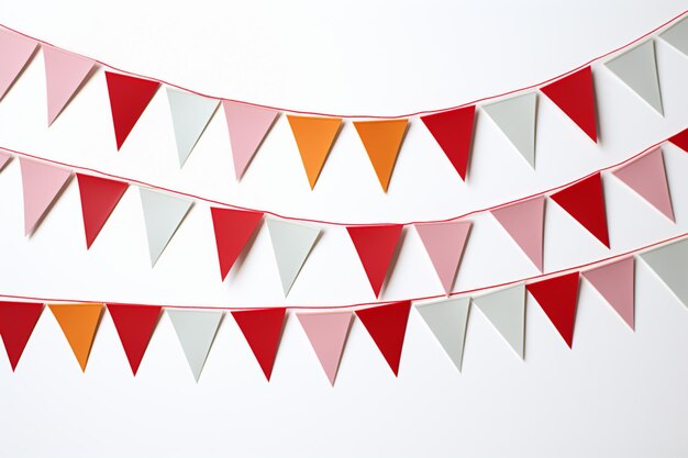 Photo vibrant red and white bunting festively hanging with triangular flags for celebrations