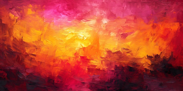 Vibrant Red and Yellow Abstract Painting on Black Background Enhanced by Generative AI