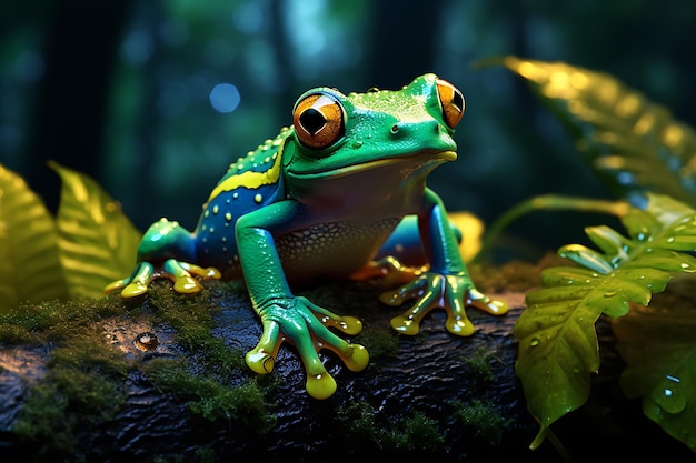 Vibrant redeyed tree frog on the leaf