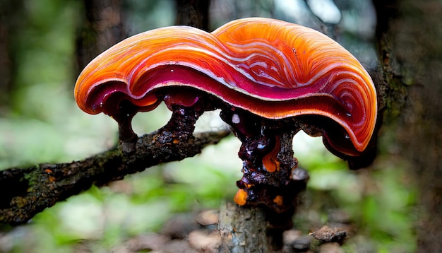 Vibrant Reishi Mushroom in the forest