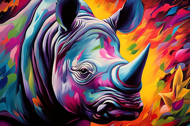 Vibrant Rhino Airbrush Painting