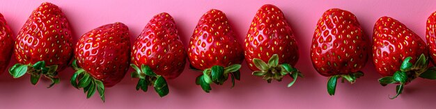 Vibrant Row of Strawberries on Pink Background