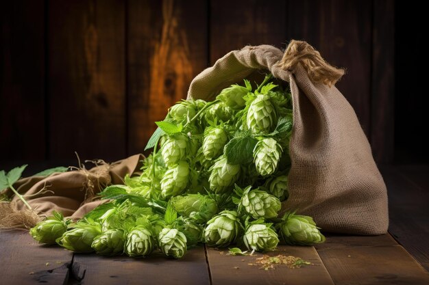 Photo vibrant sack of fresh green hops generate ai