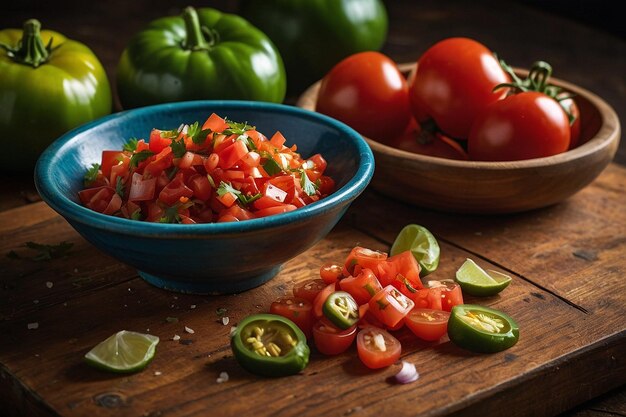 Vibrant Salsa Ingredients on Wooden Table