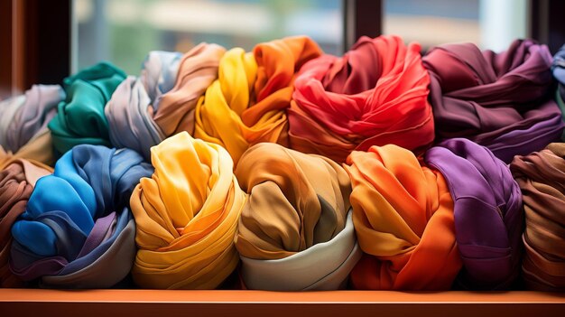 Vibrant scarf display in store setting