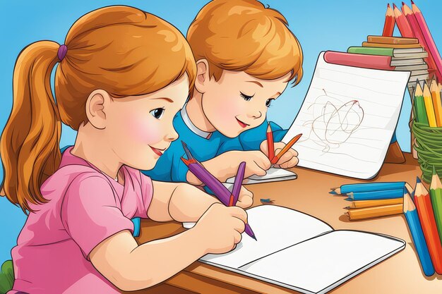 Foto una vivace scena di bambini impegnati in divertenti disegni e espressioni artistiche insieme