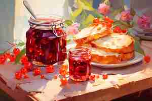 Photo vibrant scene of currant jam on bread