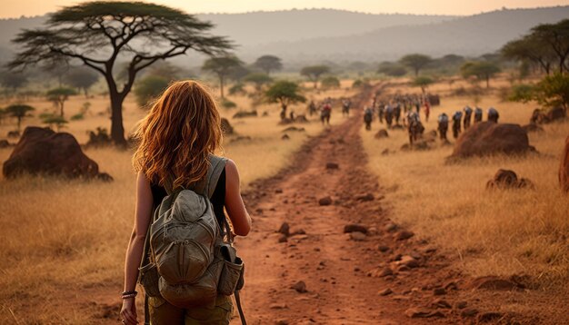 Photo vibrant scene of a delightful traveler embracing the spirit of joy and freedom during a summer trip