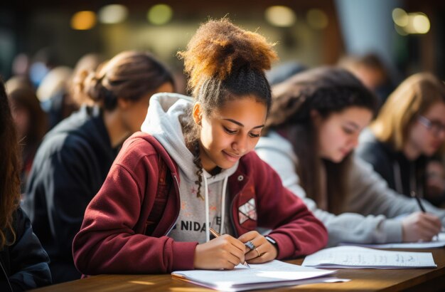 A vibrant scene unfolds on International Day of Education showcasing diverse students engaged in learning symbolizing global knowledgesharing and educational empowerment for a brighter future