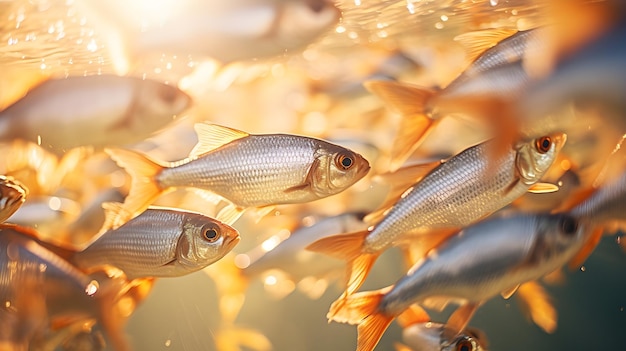 Photo vibrant school of fish swimming in perfect harmony