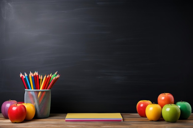 Vibrant school supplies on blackboard back to school Generative AI