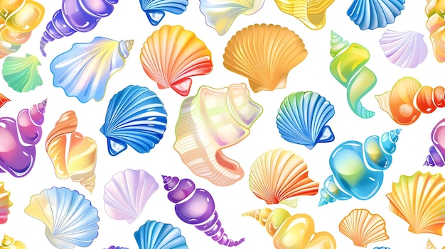 Vibrant Seashell Pattern on White Background