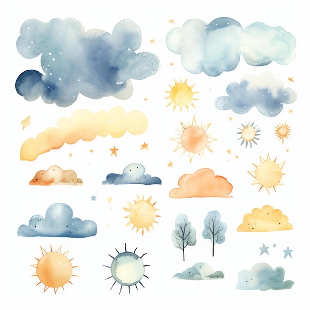 Vibrant Seasons in Watercolor Captivating Weather Clipart