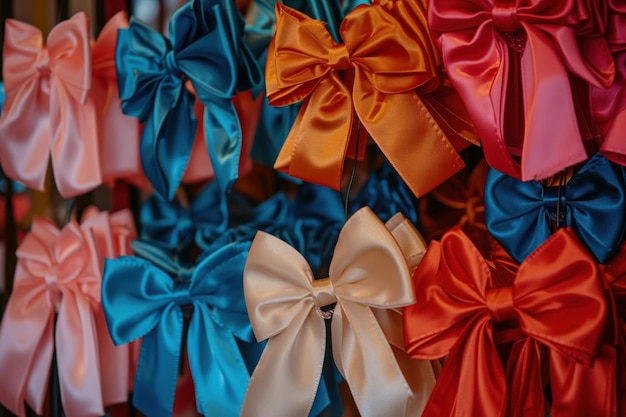 Photo vibrant selection of satin bows in various colors perfect for decorations and accessories