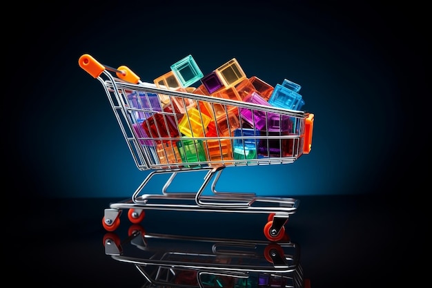 Photo vibrant shopping concept with colorful shopping cart generative ai