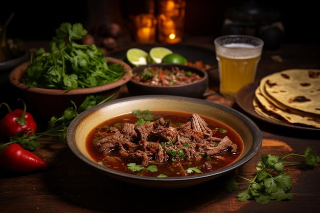 Vibrant shot of a plate of birria tacos dipped in consomme for added flavor