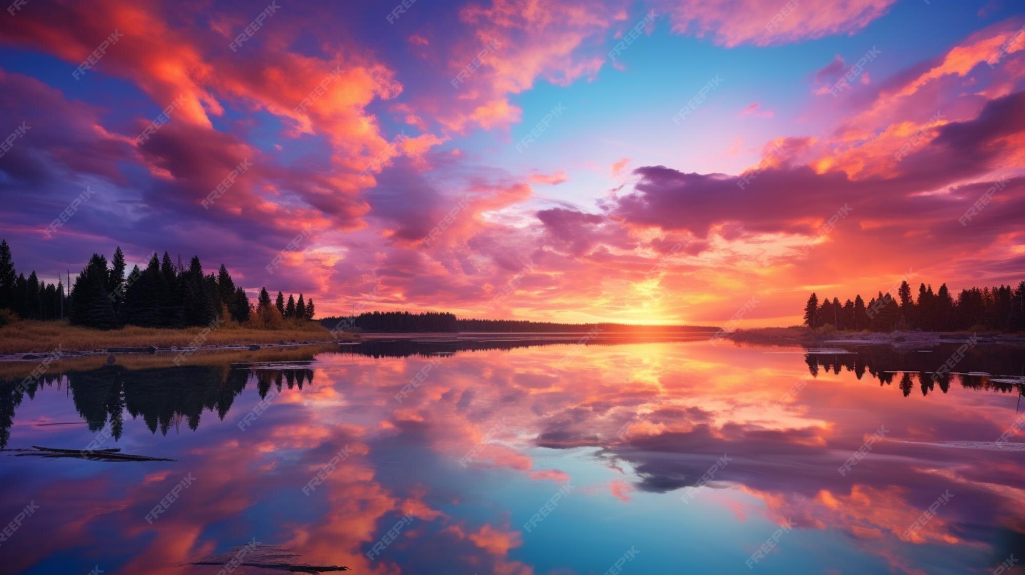 Premium Photo | Vibrant sky over tranquil landscape at dusk 