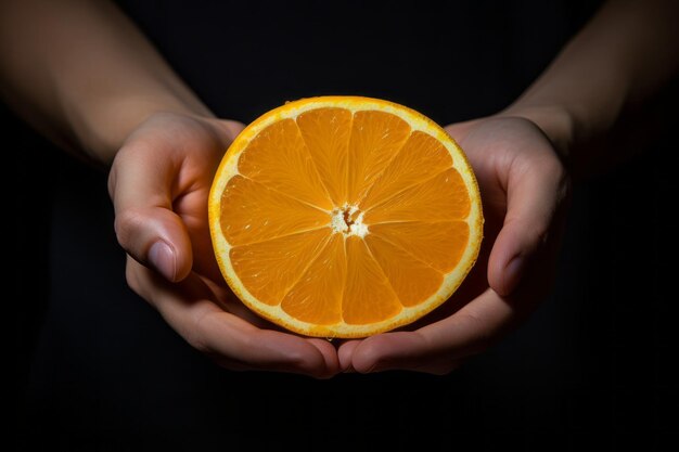 Vibrant Slice A Person Holding a Sliced Orange Fruit