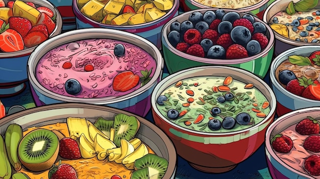 Photo vibrant smoothie bowls fantasy concept illustration painting
