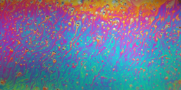Photo vibrant soap bubble floating in psychedelic ambiance abstract liquid colors and textures