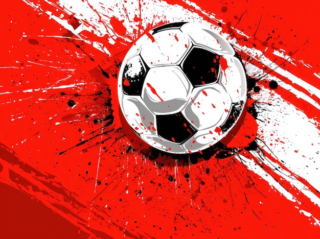 vibrant soccer ball amidst explosive red splatter symbolizing dynamic energy generative ai