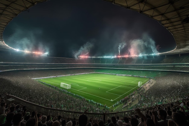 Vibrant soccer stadium with action and passionate fans generative IA