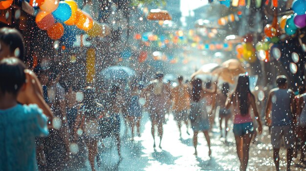 Foto vibrante celebrazione di strada di songkran