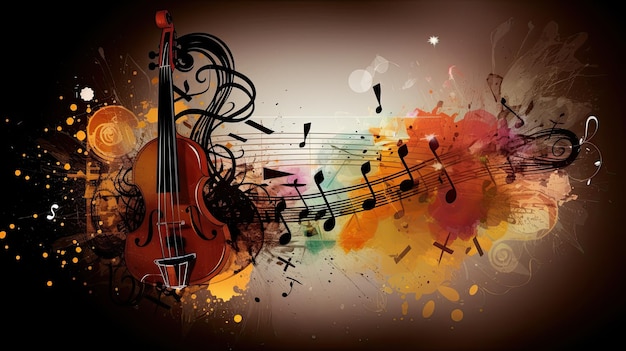 Vibrant Soundwaves background with musical instruments and dynamic music notes