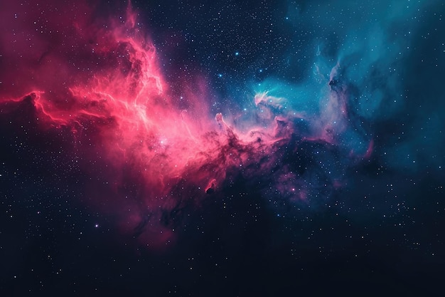 A vibrant space scene featuring multicolored stars and clouds against a dark background Hues of pink and blue forming a nebula cloud formation in space AI Generated