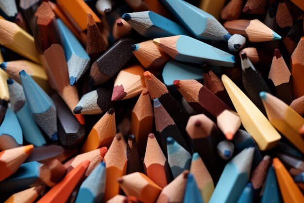 Vibrant spectrum intimate macro view of colorful pencil nibs