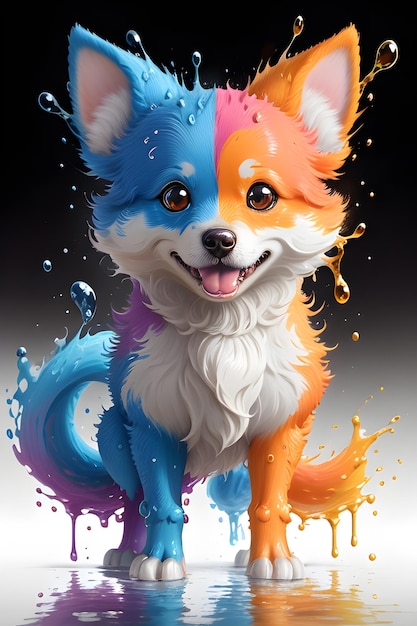 Foto vibrant splash art speelse en schattige hond in vloeibare vorm