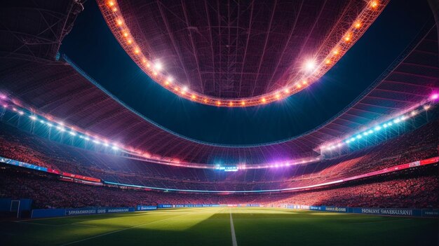 Photo a vibrant sports stadium illuminated by colorful lights in the background