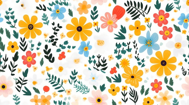 vibrant spring flowers pattern with a white background