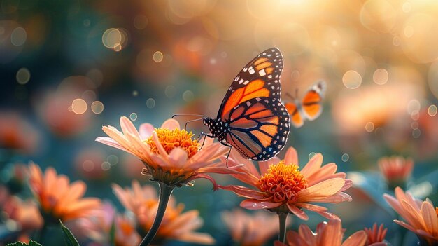 A vibrant spring garden diverse blooming flowers butterflies fluttering sunlight springs beauty