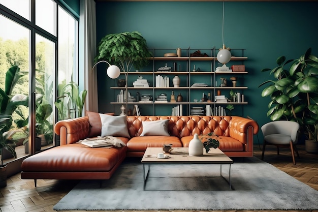 Vibrant Spring Living Room Interior Design Ideas Generative AI