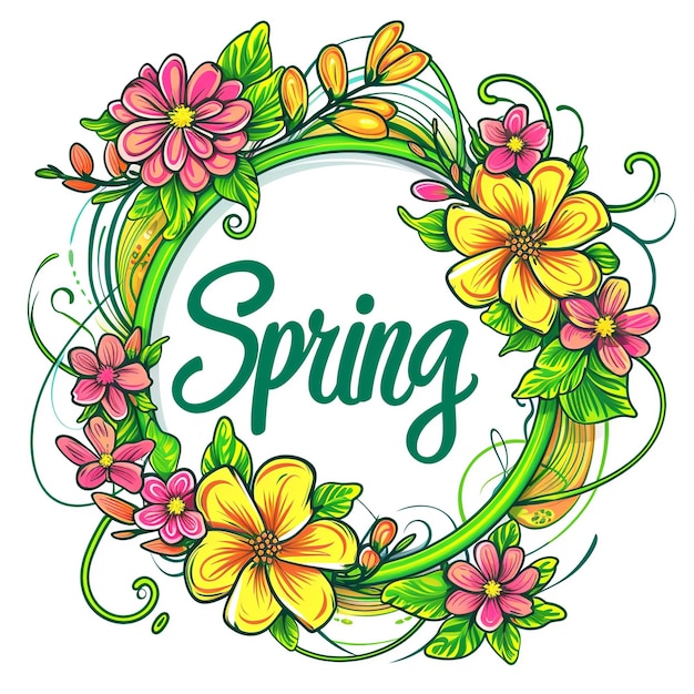 Photo vibrant spring wreath with blooming flowers and calligraphy copy space web banner spring concept