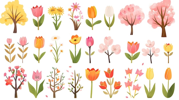 Photo vibrant springtime florals and foliage assortment of blooming flowers and lush greenery