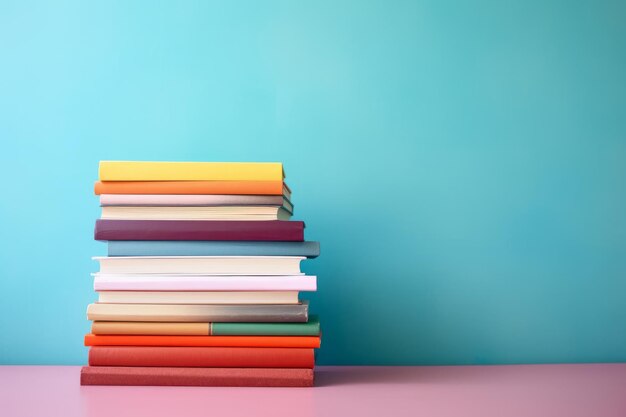 Vibrant stack of books illustrating the education concept back to school with ample copy space for