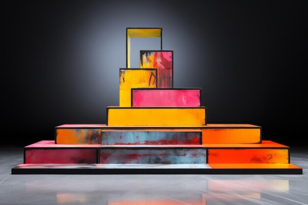 Photo vibrant stagescape the mesmerizing colorful podium stand with stage steps