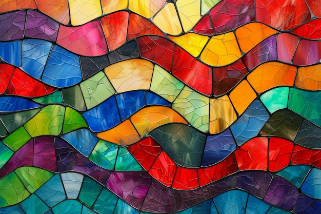 Vibrant Stained Glass Mosaic Background in Multicolored Abstract Pattern with Geometric Shapes