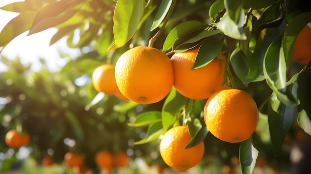Яркое Стоковое Изображение Обильное апельсиновое дерево с залитыми солнцем фруктами Хань