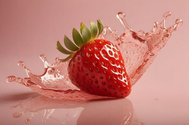 Photo vibrant strawberry with water splash and reflection summer strawberry splash glossy surface
