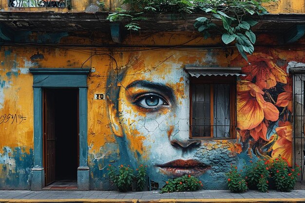 Яркая уличная фреска в Мехико